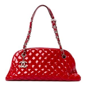 Preloved Patent Quilted Medium Just Mademoiselle Bowling Bag Red